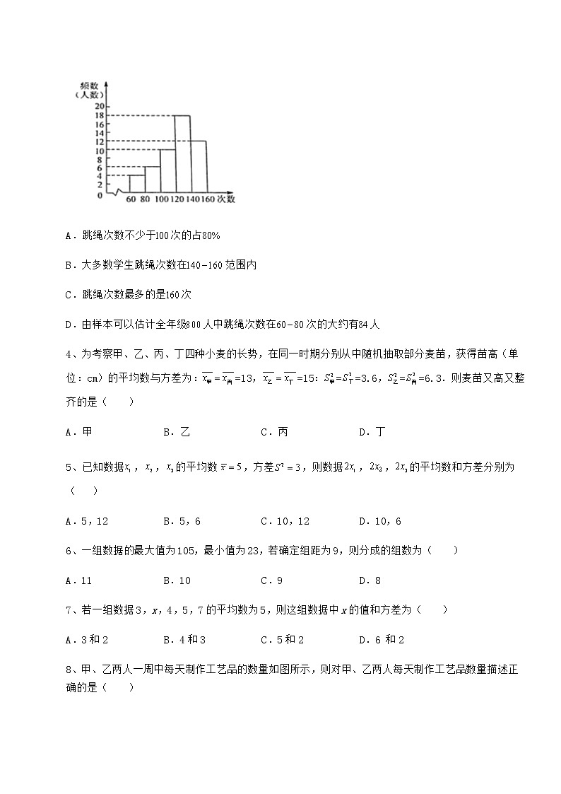 2021-2022学年最新京改版八年级数学下册第十七章方差与频数分布专项测试试卷（名师精选）第2页