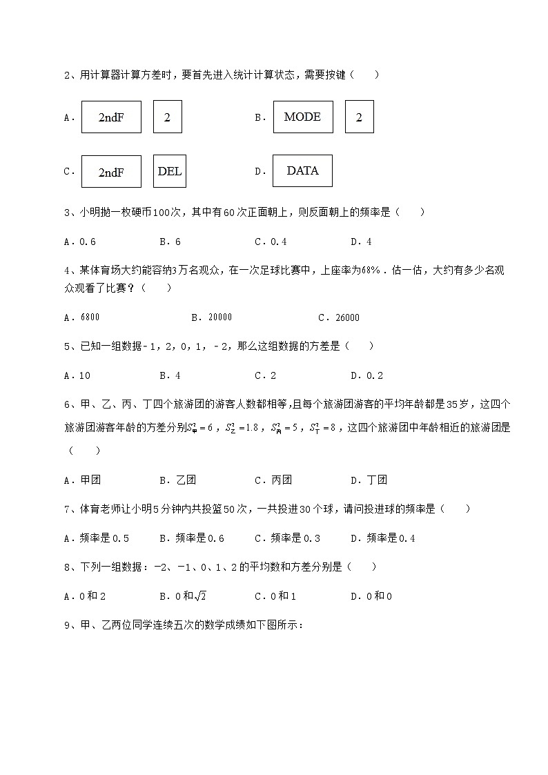 2022年必考点解析京改版八年级数学下册第十七章方差与频数分布综合测评试题（无超纲）第2页