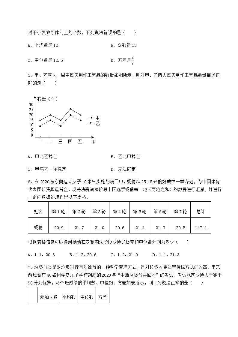 2022年京改版八年级数学下册第十七章方差与频数分布定向练习试卷（名师精选）第2页
