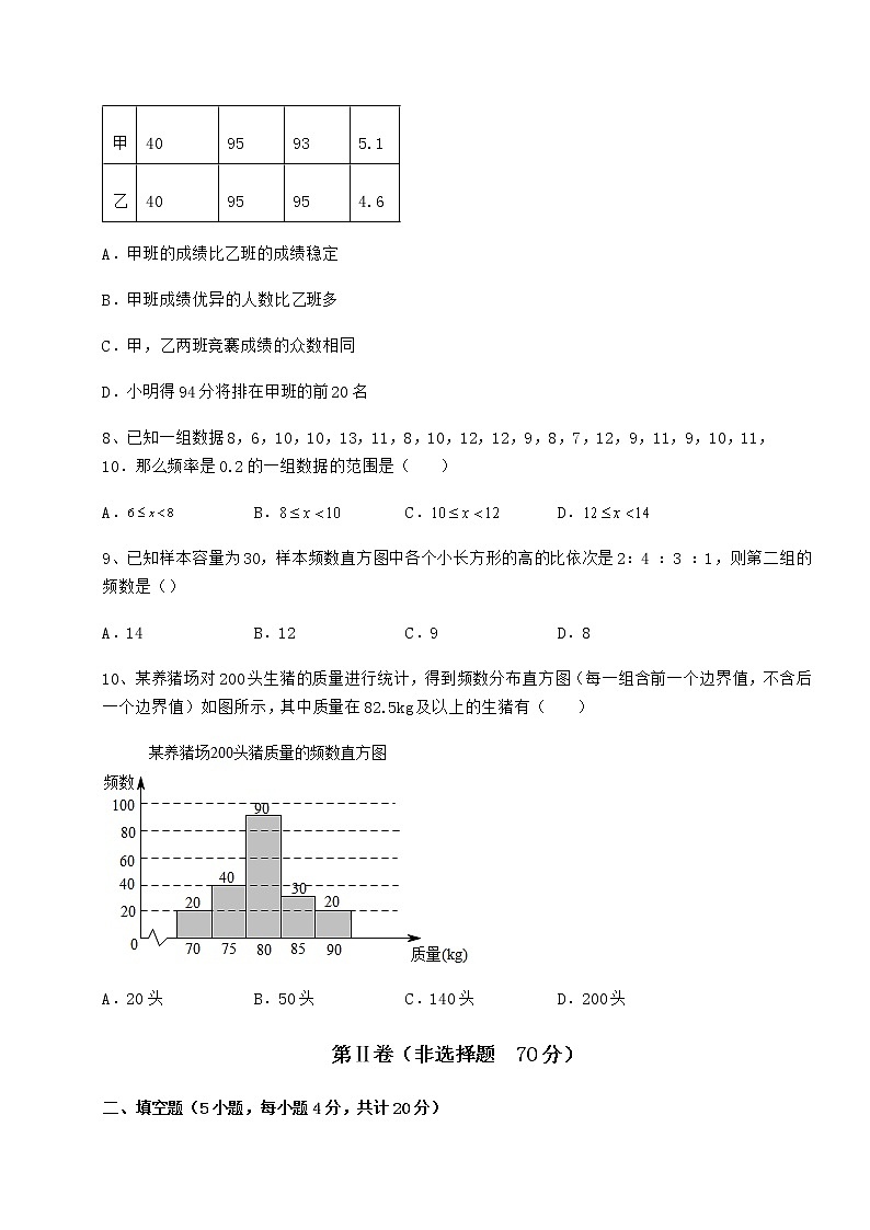 2022年京改版八年级数学下册第十七章方差与频数分布定向练习试卷（名师精选）第3页