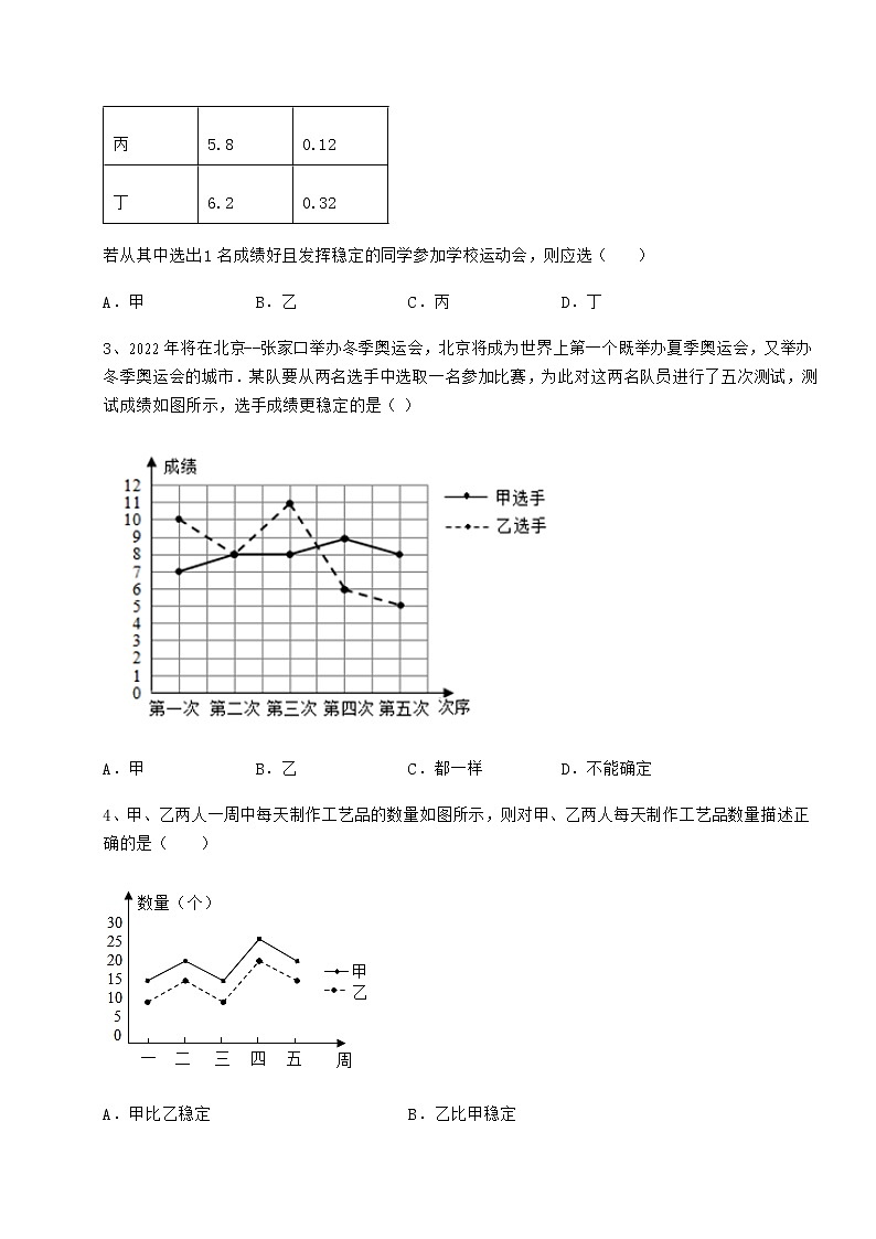 2022年京改版八年级数学下册第十七章方差与频数分布重点解析试题（无超纲）第2页