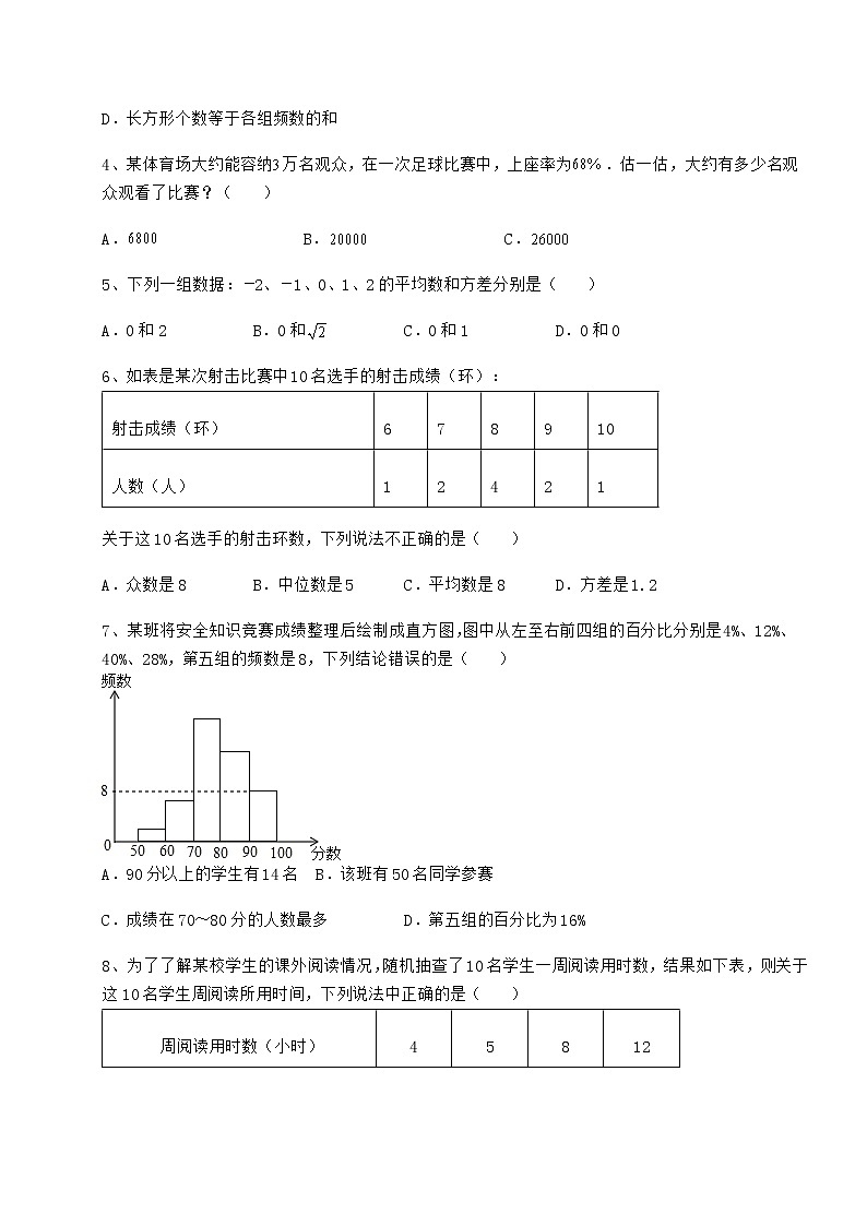 2022年强化训练京改版八年级数学下册第十七章方差与频数分布定向练习试题（含答案解析）第2页
