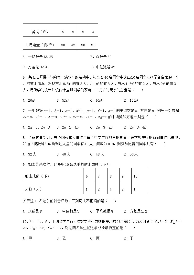 2022年强化训练京改版八年级数学下册第十七章方差与频数分布综合测评练习题（名师精选）第2页