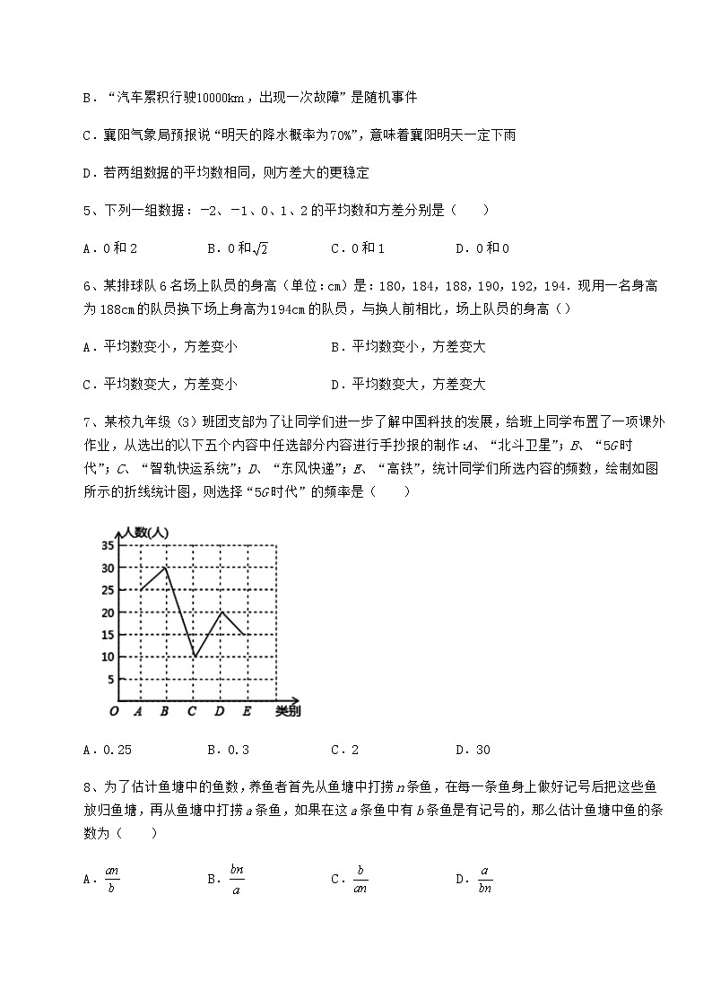 2022年最新京改版八年级数学下册第十七章方差与频数分布专项测评练习题（无超纲）第2页