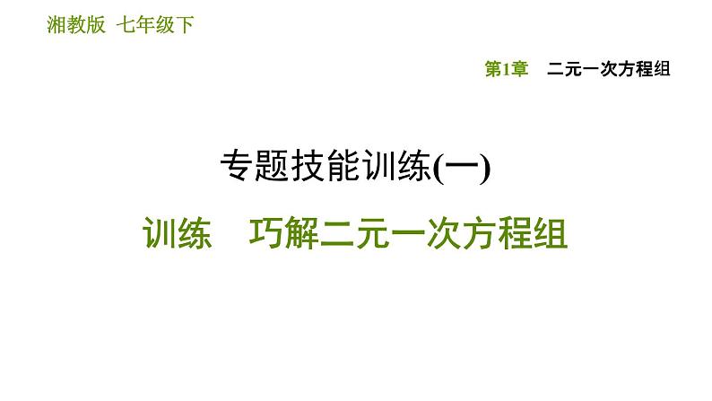 湘教版七年级下册数学 第1章 专题技能训练(一) 训练 巧解二元一次方程组 习题课件第1页