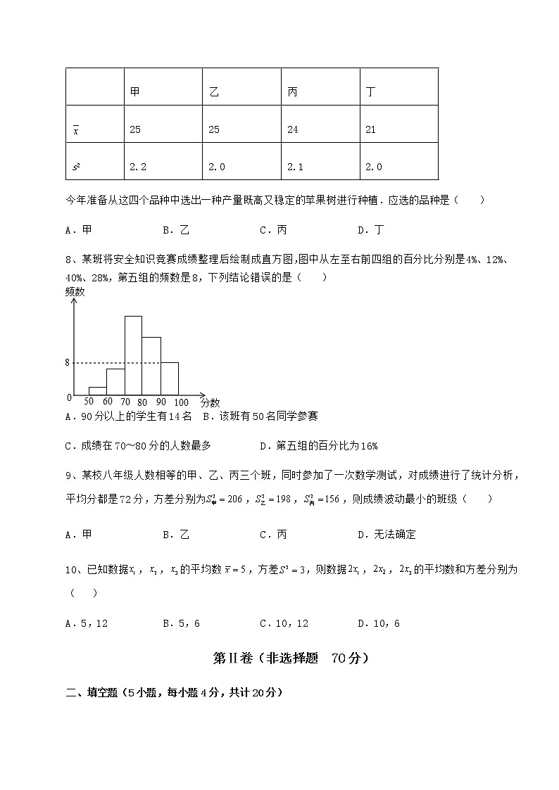 2022年最新京改版八年级数学下册第十七章方差与频数分布专项攻克试题（含详细解析）第3页