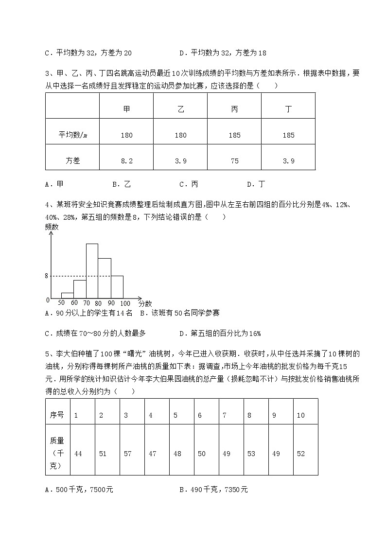 2022年最新精品解析京改版八年级数学下册第十七章方差与频数分布综合练习试题（含详细解析）第2页