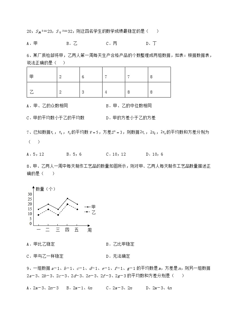 2022年最新精品解析京改版八年级数学下册第十七章方差与频数分布定向测评试题（精选）第2页