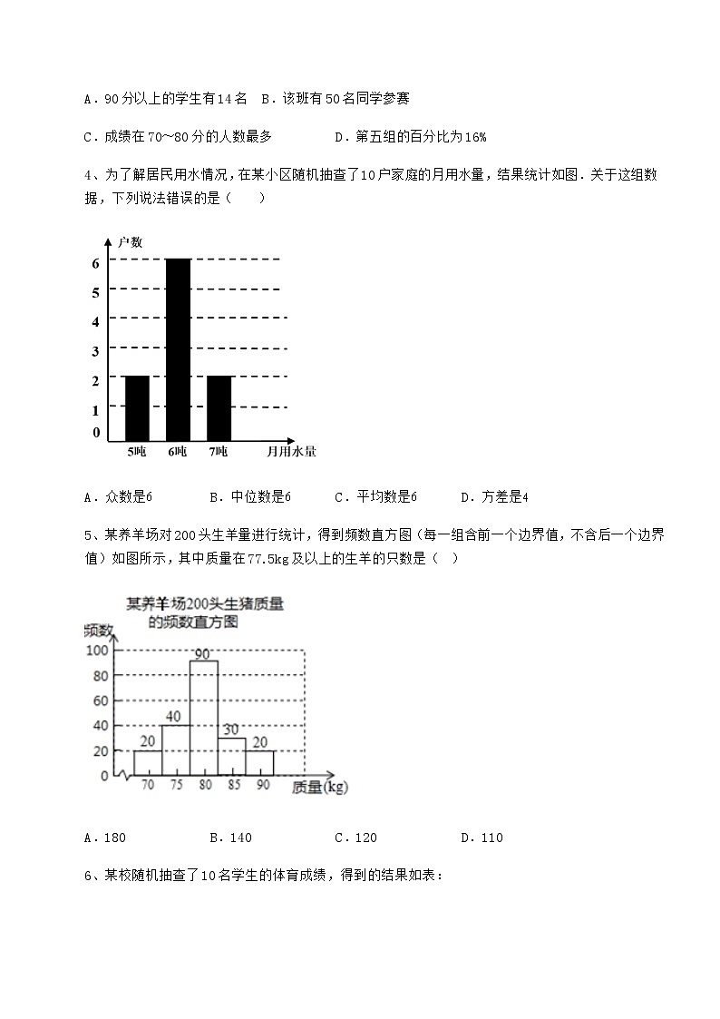2022年最新强化训练京改版八年级数学下册第十七章方差与频数分布定向练习试题（含答案及详细解析）第2页