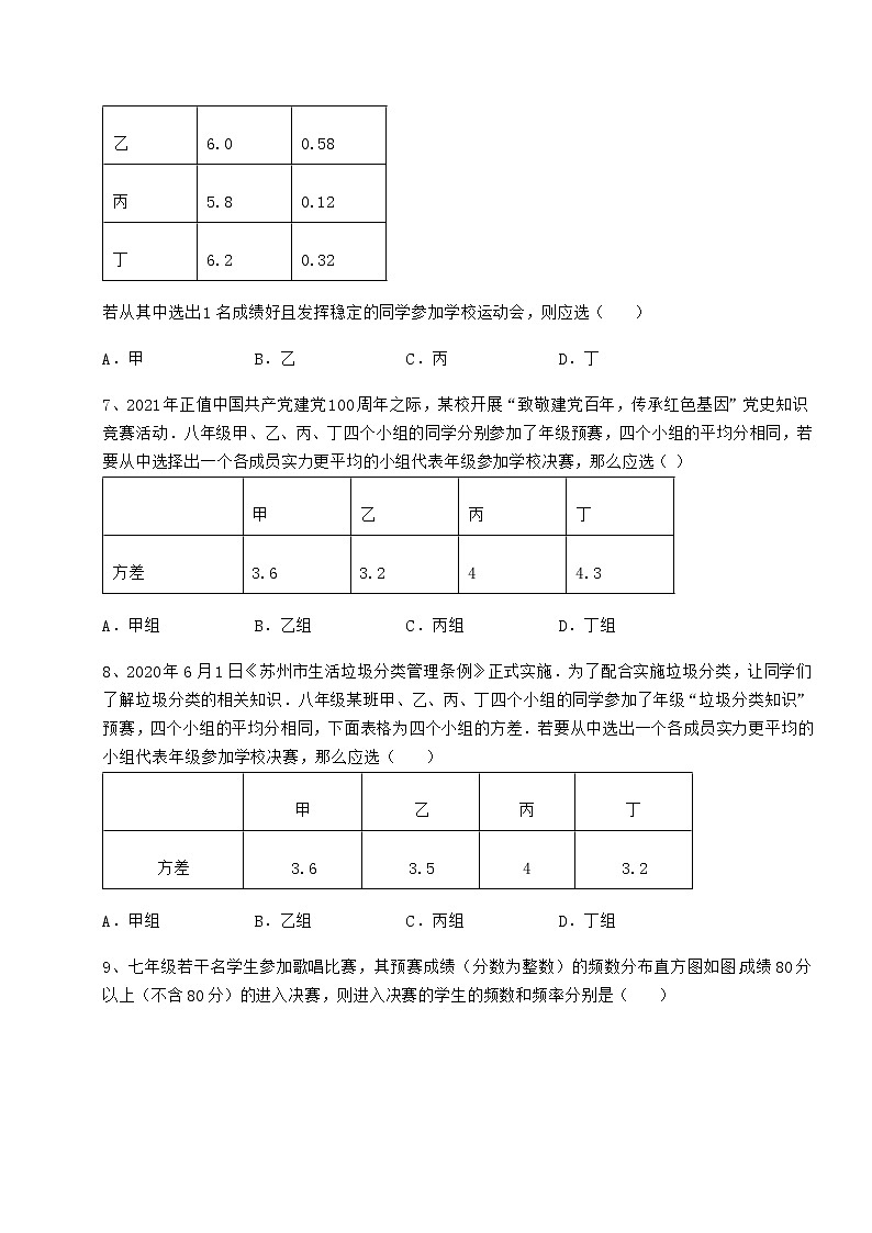 2022年最新精品解析京改版八年级数学下册第十七章方差与频数分布定向攻克试卷（名师精选）第3页