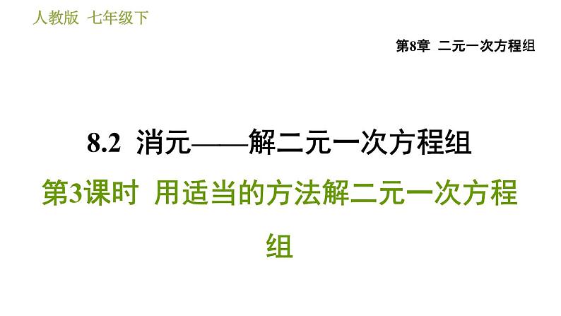 人教版七年级下册数学 第8章 8.2.3  用适当的方法解二元一次方程组 习题课件第1页