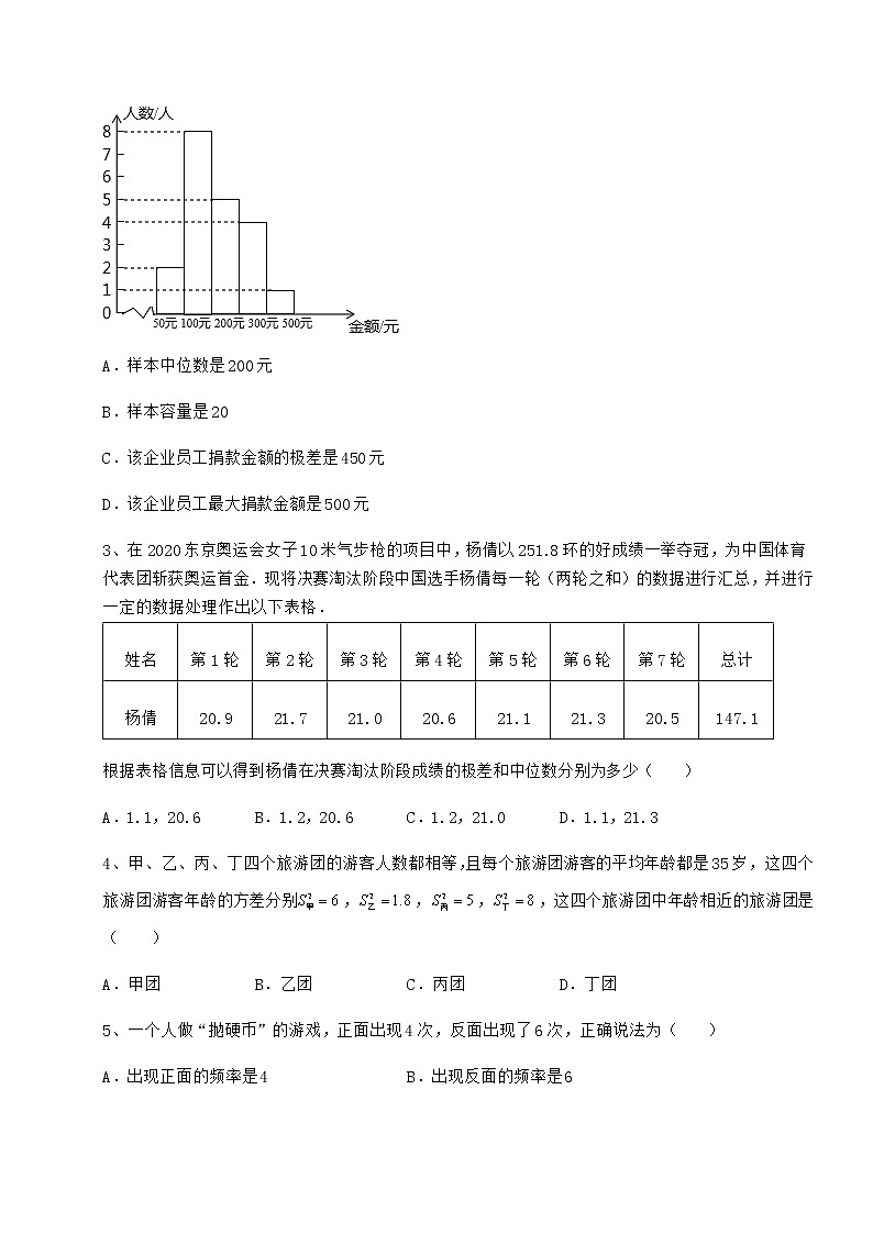 2022年最新强化训练京改版八年级数学下册第十七章方差与频数分布专项训练试题第2页