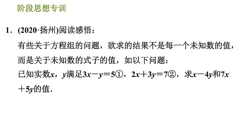 人教版七年级下册数学 第8章 阶段思想专训  解二元一次方程组常用的五种数学思想 习题课件第3页