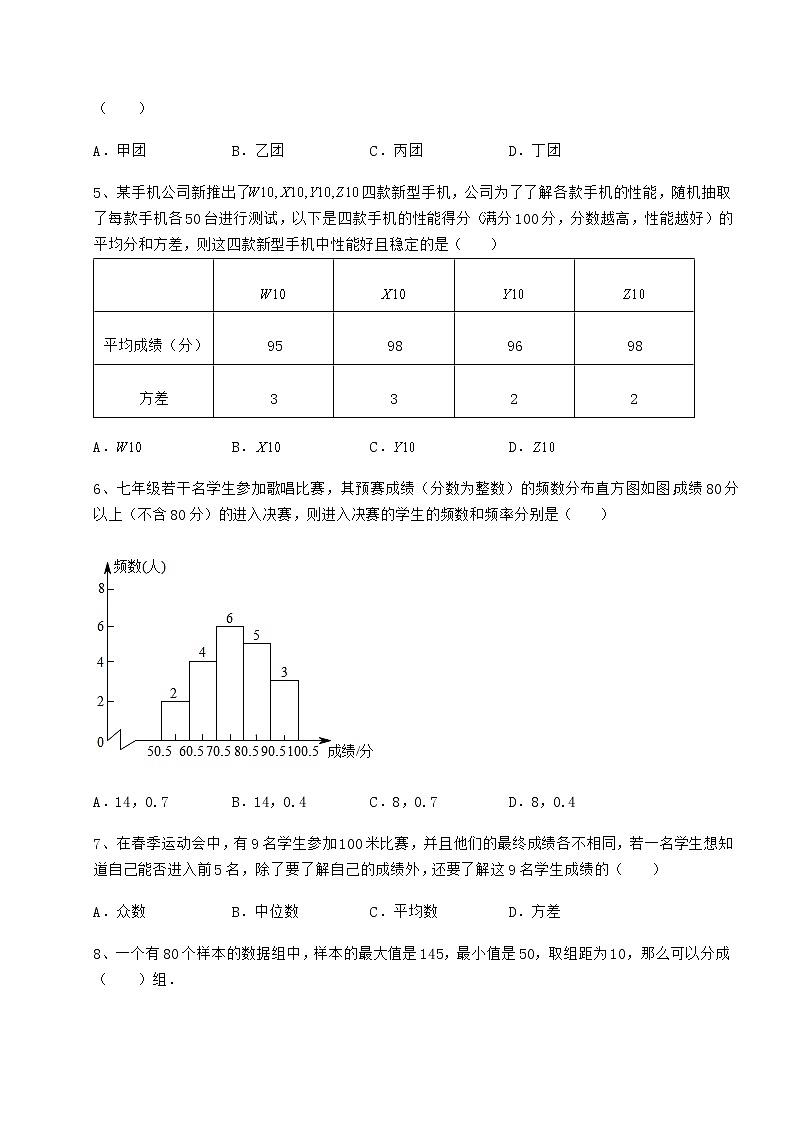 2022年最新京改版八年级数学下册第十七章方差与频数分布专项测试试题（含答案及详细解析）第2页