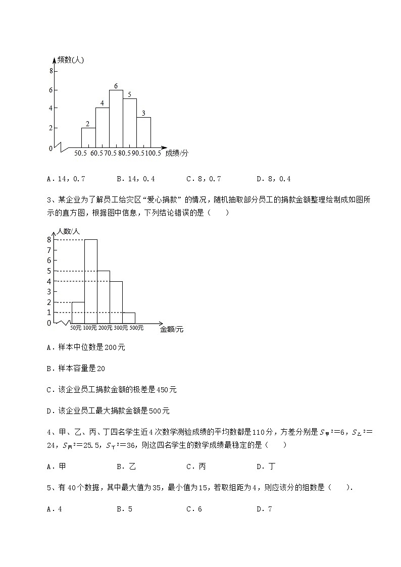 精品试卷京改版八年级数学下册第十七章方差与频数分布专项测试试题（含答案及详细解析）第2页