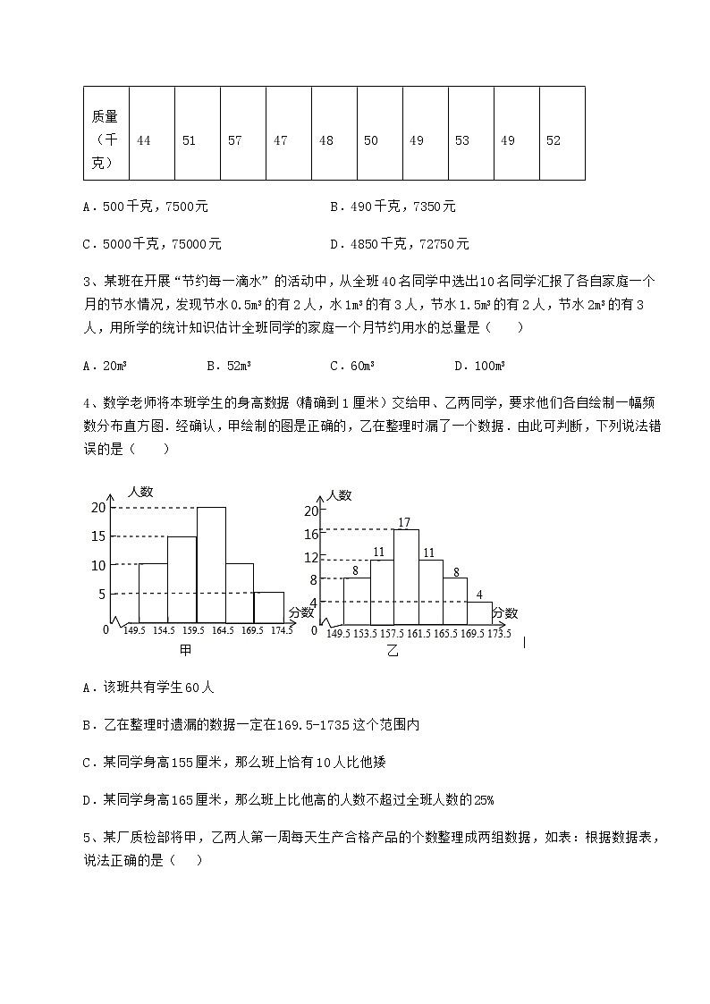 2022年最新强化训练京改版八年级数学下册第十七章方差与频数分布达标测试试题（名师精选）第2页