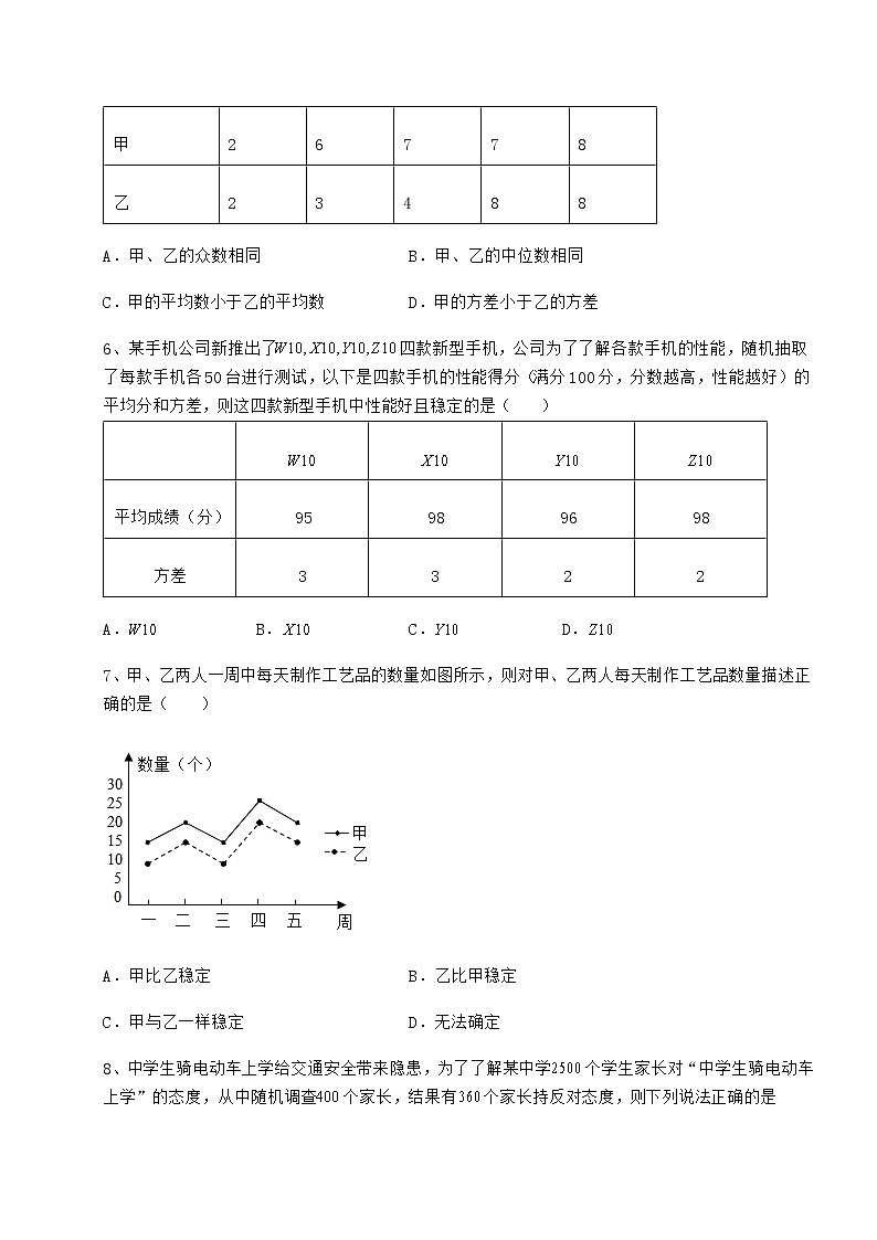 2022年最新强化训练京改版八年级数学下册第十七章方差与频数分布达标测试试题（名师精选）第3页