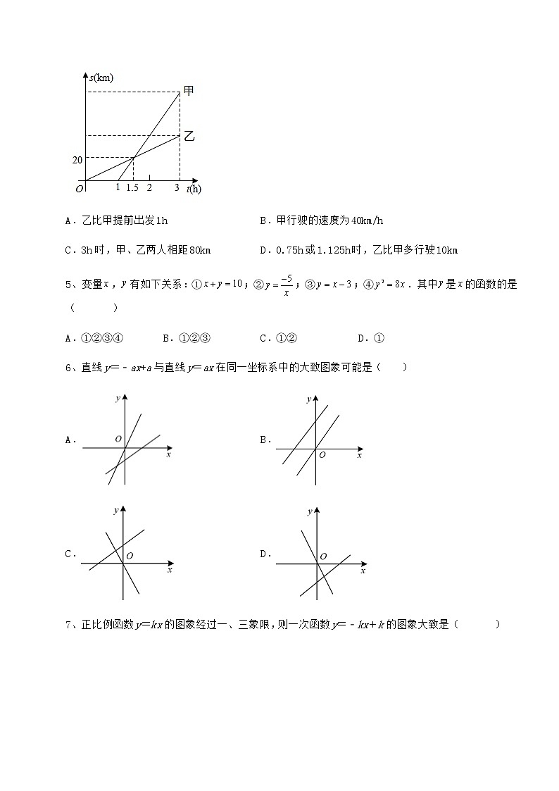 2022年京改版八年级数学下册第十四章一次函数专项训练试题（无超纲）第2页