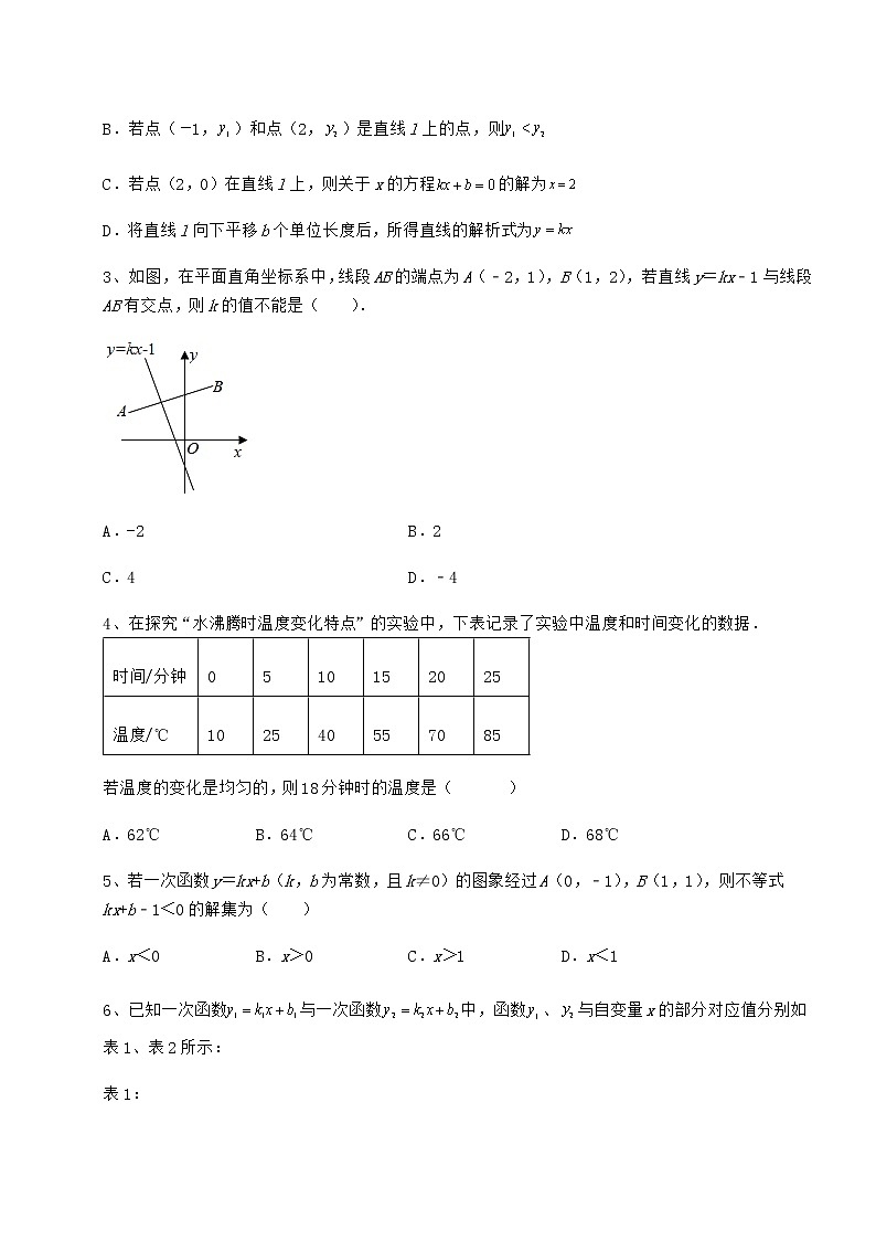 2022年京改版八年级数学下册第十四章一次函数专项测试练习题第2页