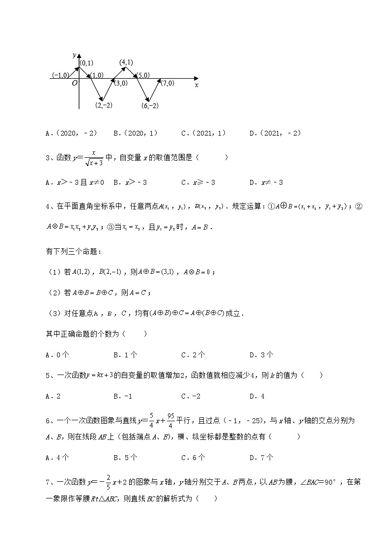 2022年最新京改版八年级数学下册第十四章一次函数专题攻克试题第2页
