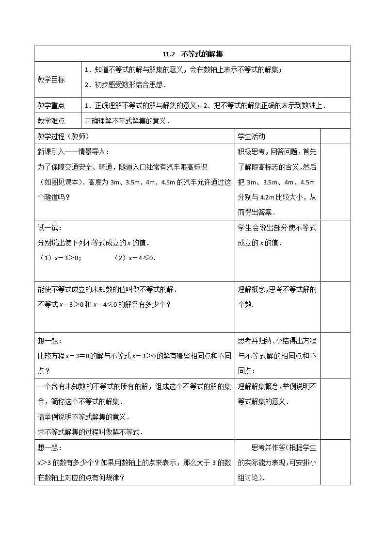 苏科版初中数学七年级下册第十一章——11.2 不等式的解集【课件+教案】01