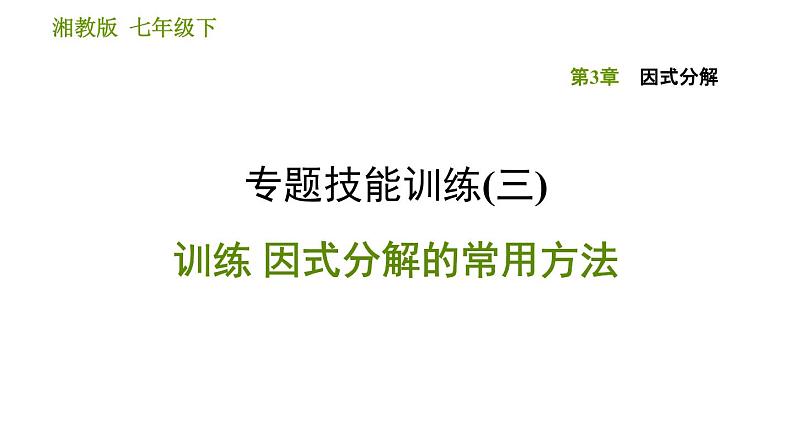 湘教版七年级下册数学 第3章 专题技能训练(三) 训练 因式分解的常用方法 习题课件01