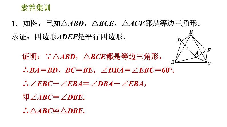 人教版八年级下册数学 第18章 素养集训   1．判定平行四边形的五种常用方法 习题课件03