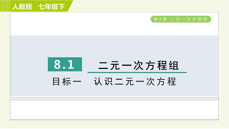 人教版七年级下册数学 第8章 8.1 目标一　认识二元一次方程 习题课件第1页