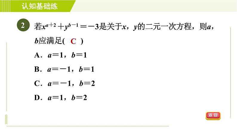 人教版七年级下册数学 第8章 8.1 目标一　认识二元一次方程 习题课件第5页