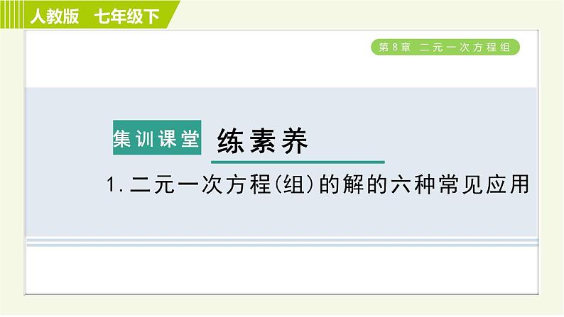 人教版七年级下册数学 第8章 集训课堂 练素养 1.二元一次方程(组)的解的六种常见应用 习题课件01