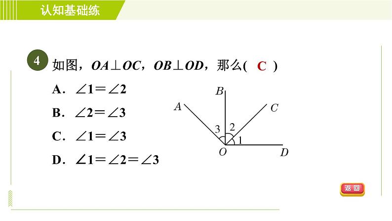 沪科版七年级下册数学 第10章 10.1.2目标一 垂直的定义 习题课件07