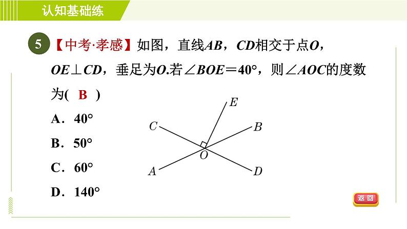 沪科版七年级下册数学 第10章 10.1.2目标一 垂直的定义 习题课件08