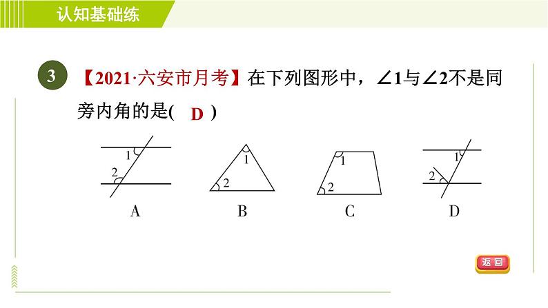 沪科版七年级下册数学 第10章 10.2.1目标三 同位角、内错角、同旁内角 习题课件05