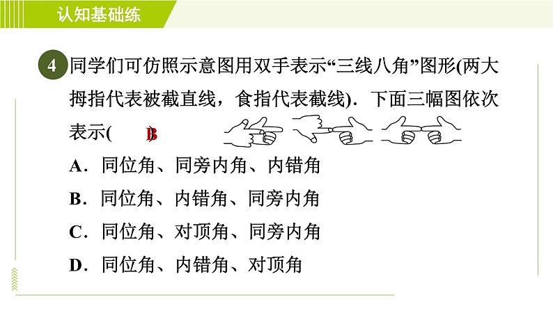 沪科版七年级下册数学 第10章 10.2.1目标三 同位角、内错角、同旁内角 习题课件06