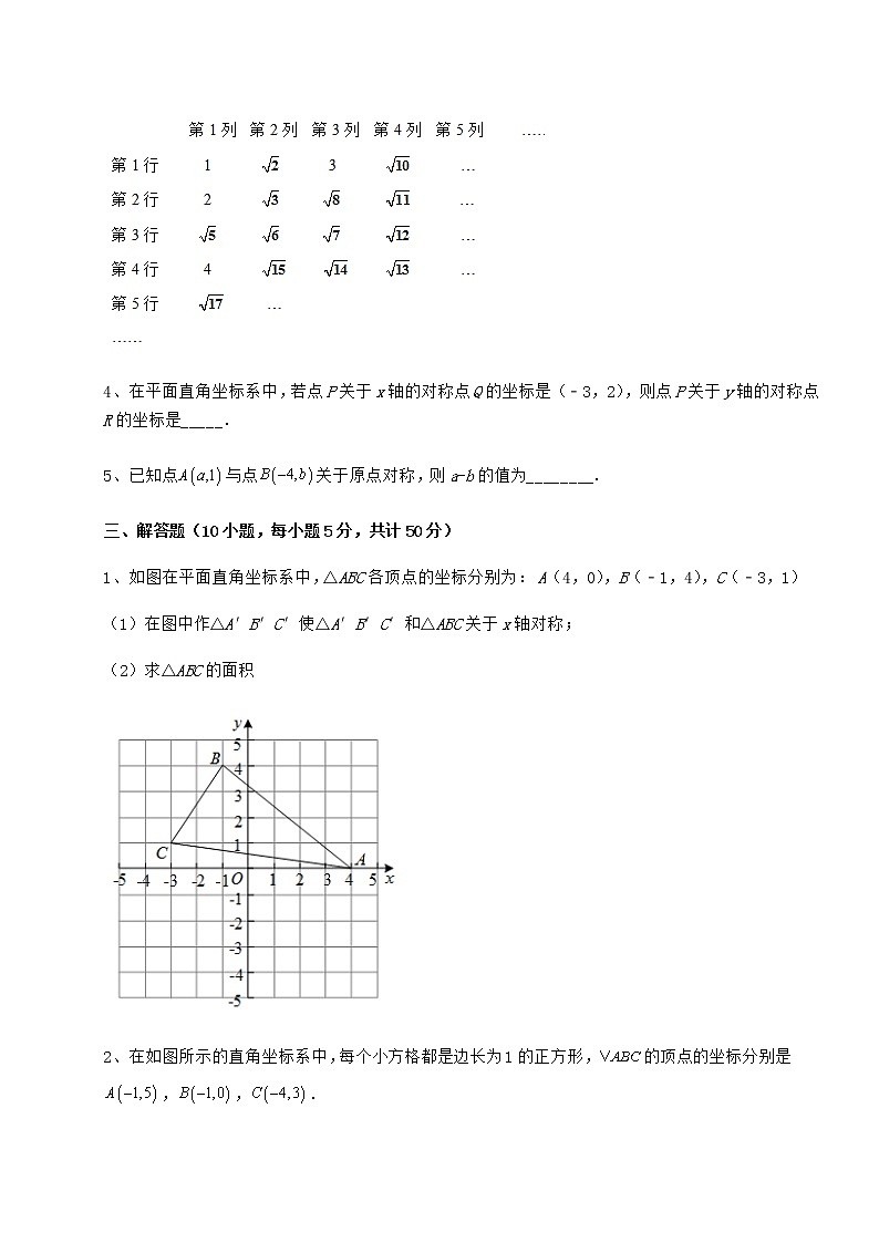 2022年最新强化训练沪教版七年级数学第二学期第十五章平面直角坐标系章节训练练习题（含详解）第3页