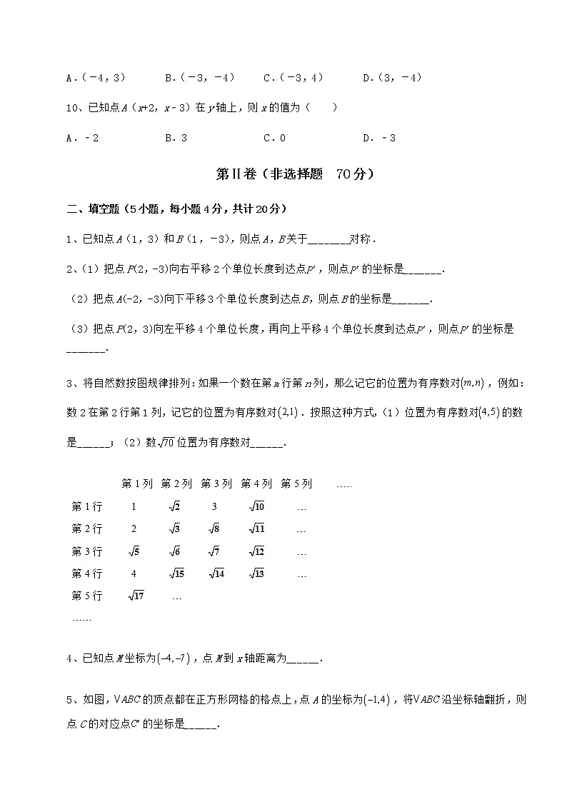 2022年最新强化训练沪教版七年级数学第二学期第十五章平面直角坐标系专项攻克练习题（精选）第3页