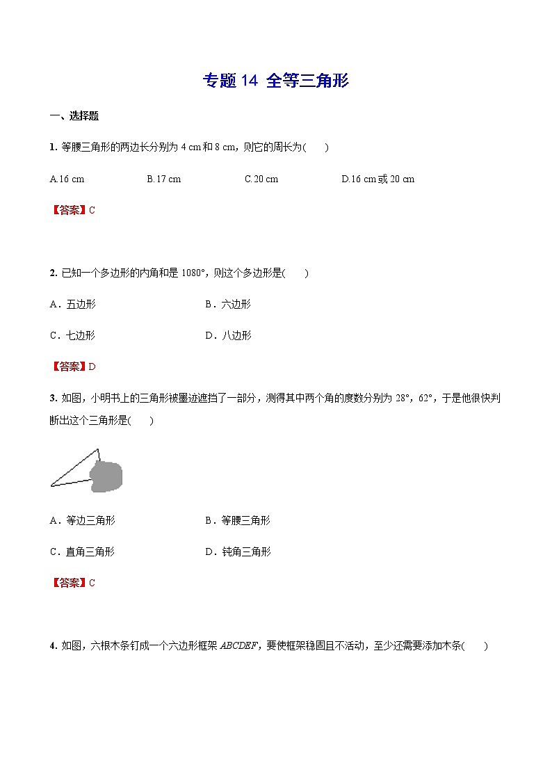 专题14 全等三角形(解析版)第1页