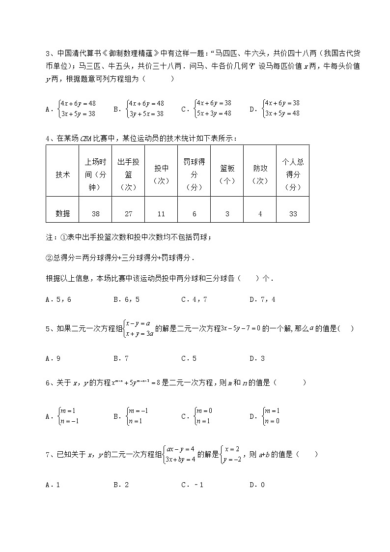 2021-2022学年度强化训练冀教版七年级下册第六章二元一次方程组专项测试试题（含解析）第2页