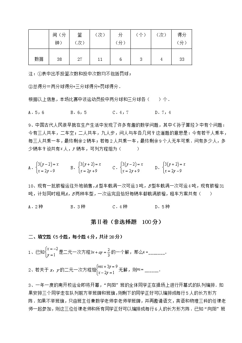 2021-2022学年度冀教版七年级下册第六章二元一次方程组专题攻克试题（含详细解析）第3页