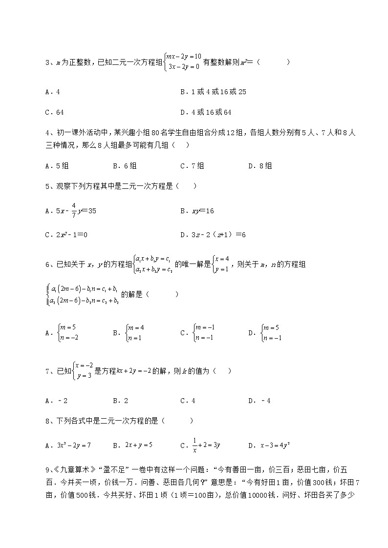 2021-2022学年冀教版七年级下册第六章二元一次方程组专题训练试题（含详细解析）第2页
