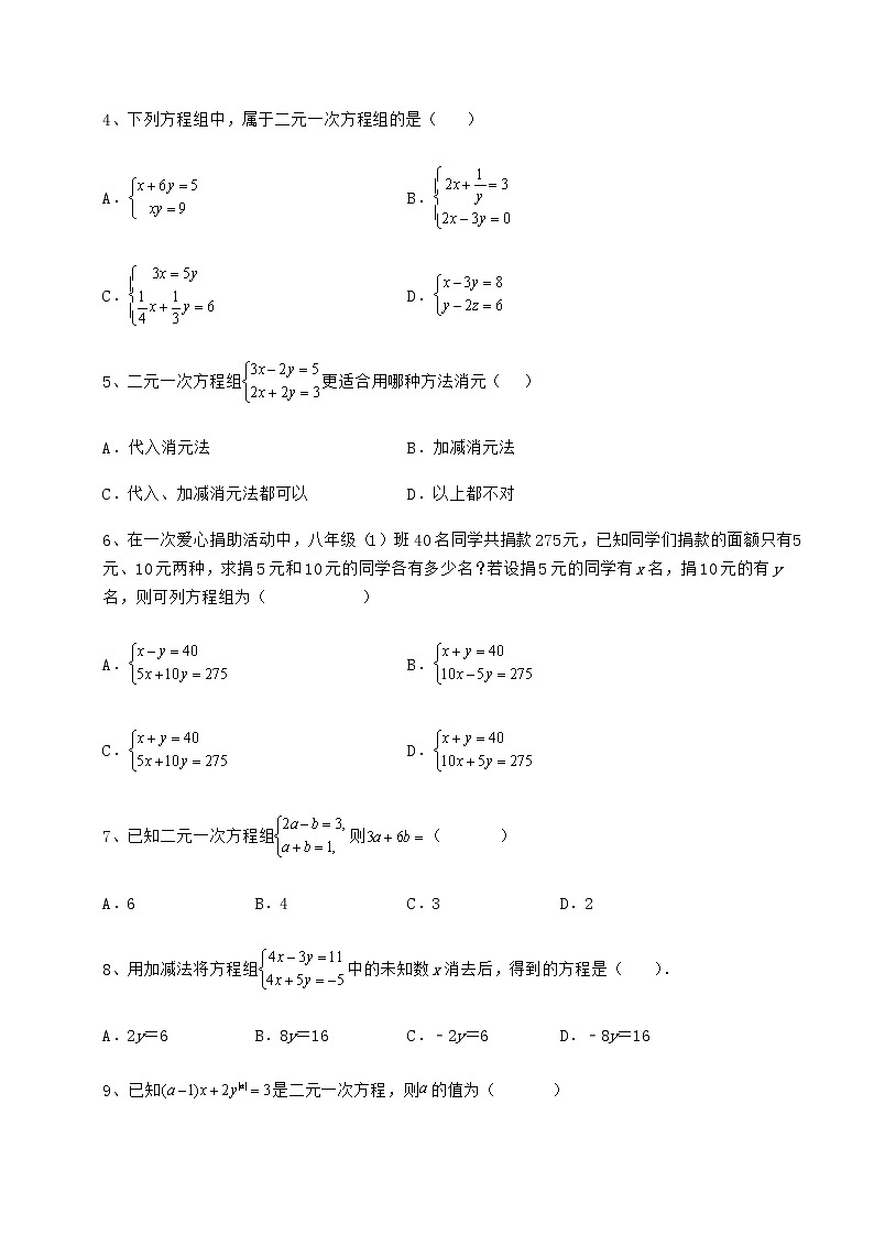 2021-2022学年最新冀教版七年级下册第六章二元一次方程组专项练习试题（含答案及详细解析）第2页