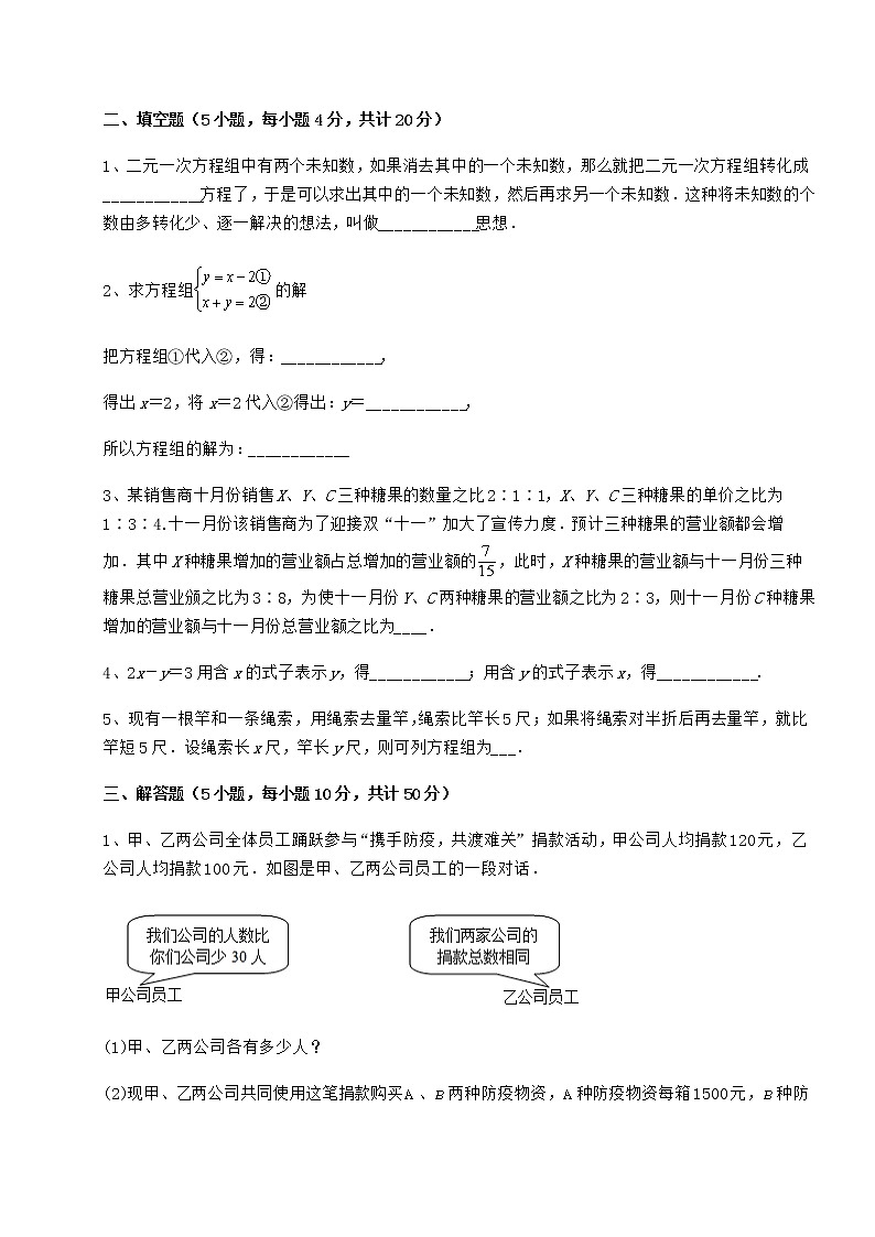 2022年精品解析冀教版七年级下册第六章二元一次方程组专项测评试题（含答案及详细解析）第3页