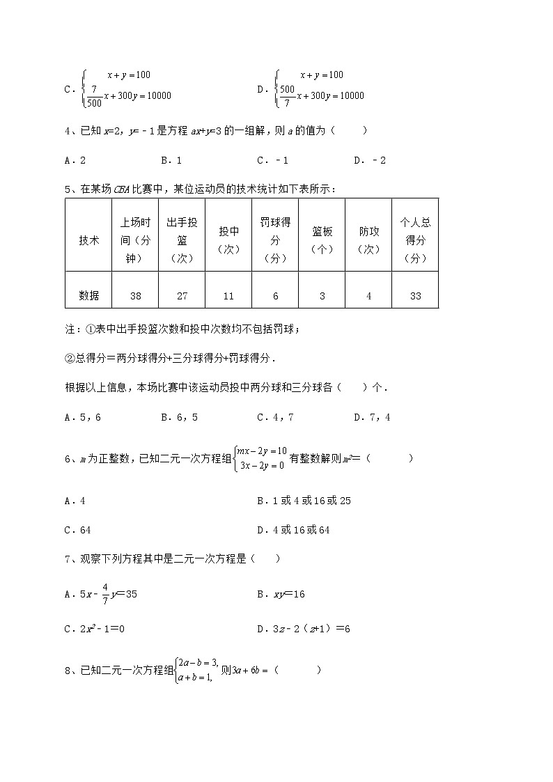精品试卷冀教版七年级下册第六章二元一次方程组专项攻克试题（含答案及详细解析）第2页