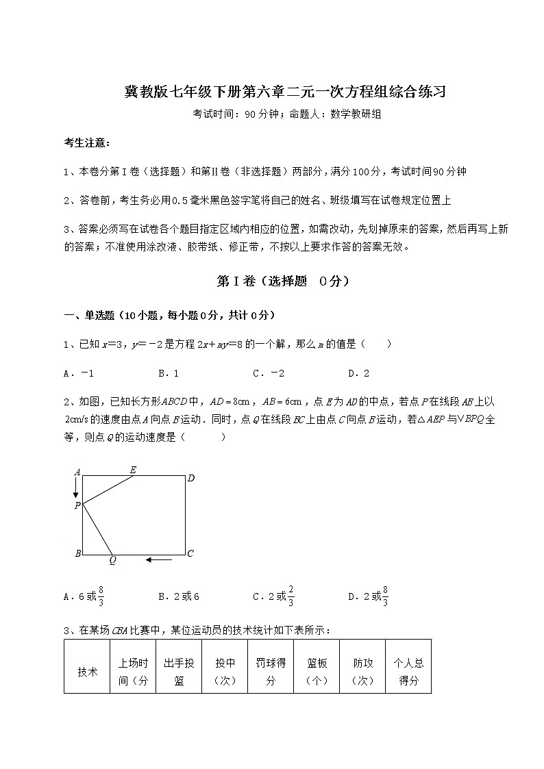 精品试题冀教版七年级下册第六章二元一次方程组综合练习试题01