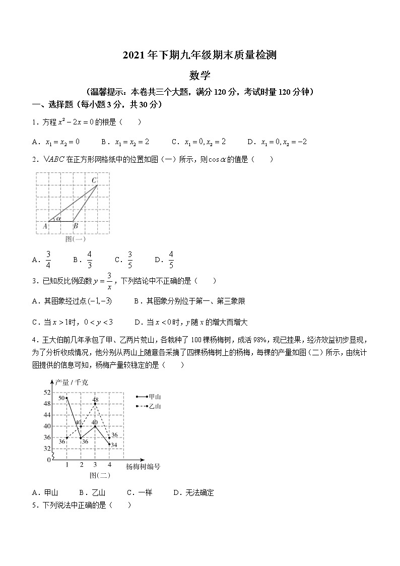 湖南省邵阳市新邵县2021-2022学年九年级上学期期末数学试题（word版 含答案）01