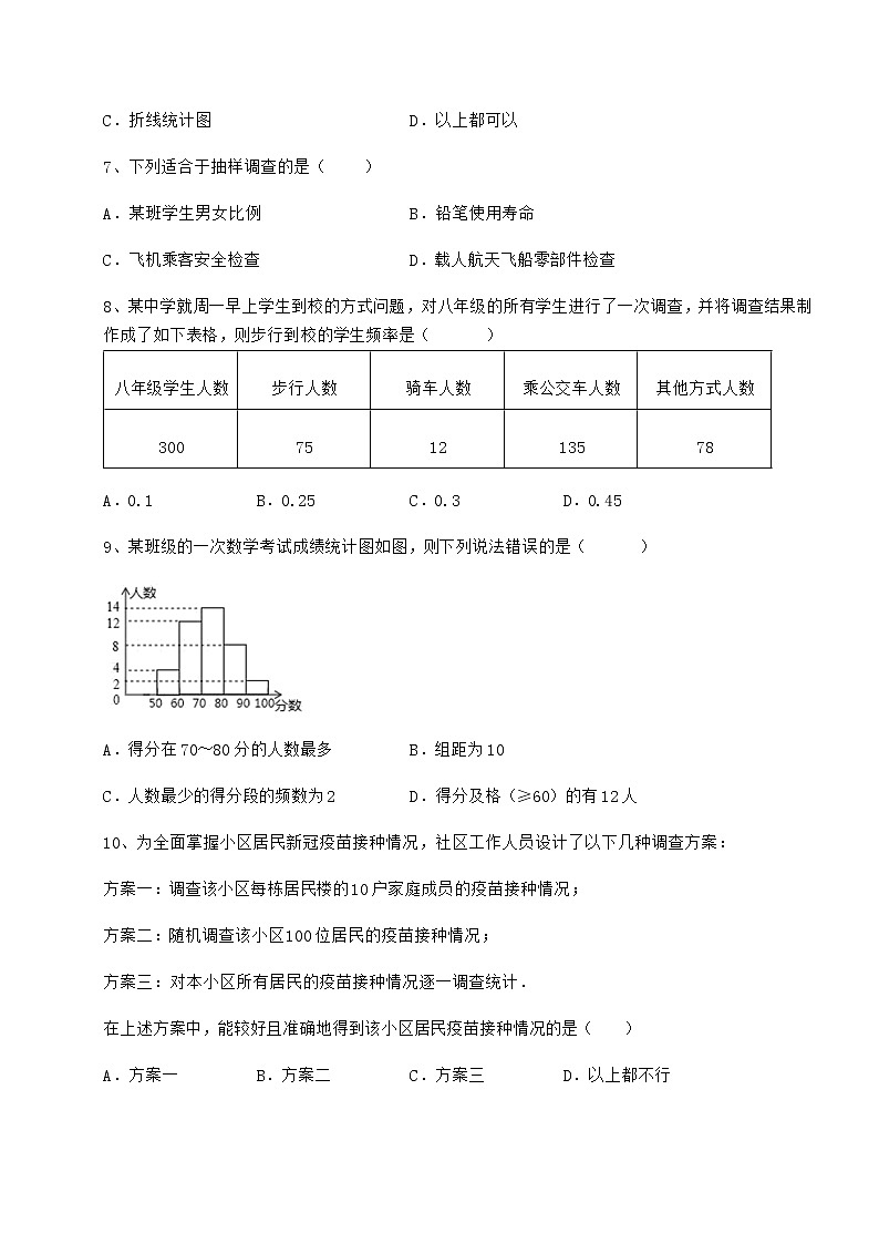 2021-2022学年基础强化冀教版八年级数学下册第十八章数据的收集与整理单元测试练习题第3页