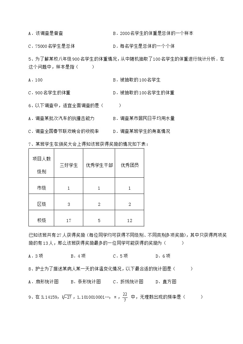 2021-2022学年度冀教版八年级数学下册第十八章数据的收集与整理定向训练试卷（含答案详解）第2页