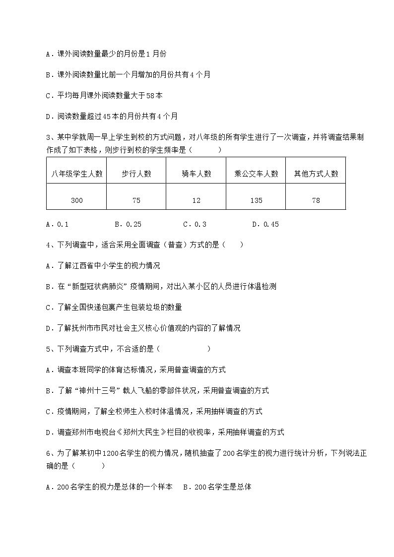 2021-2022学年度强化训练冀教版八年级数学下册第十八章数据的收集与整理月考试卷（含答案详解）第2页
