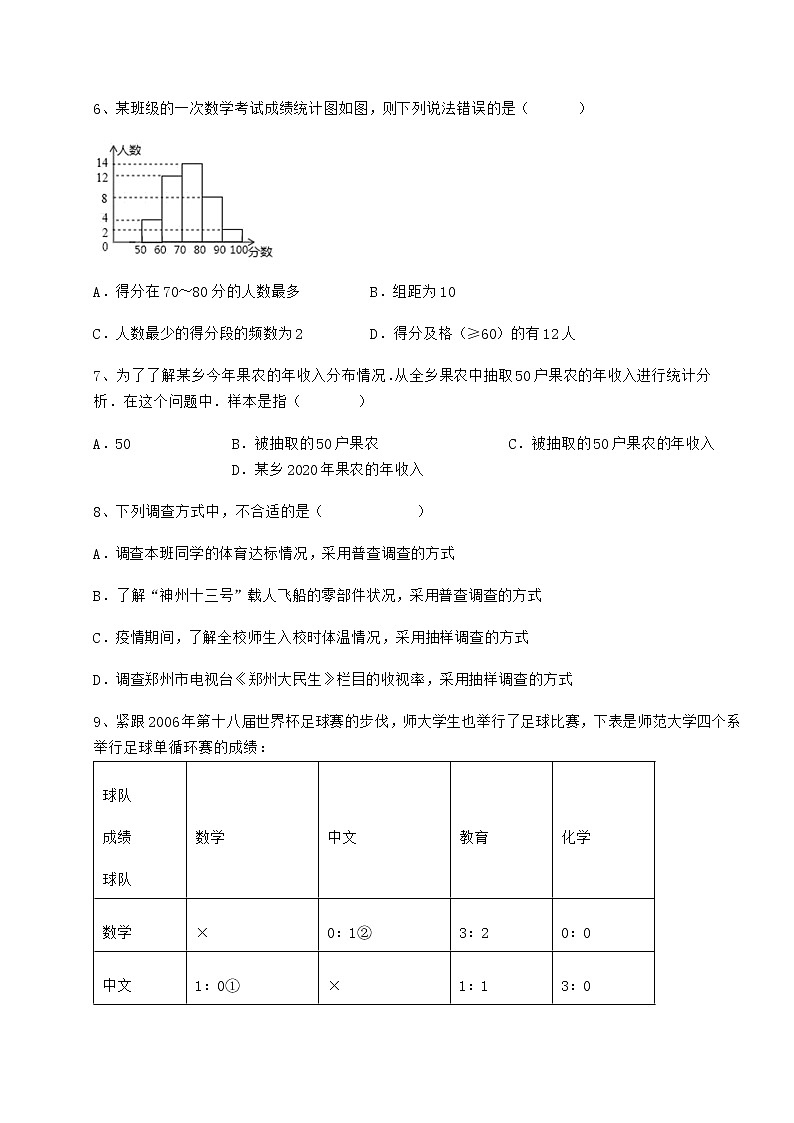 2021-2022学年基础强化冀教版八年级数学下册第十八章数据的收集与整理综合测评试题（含解析）第3页