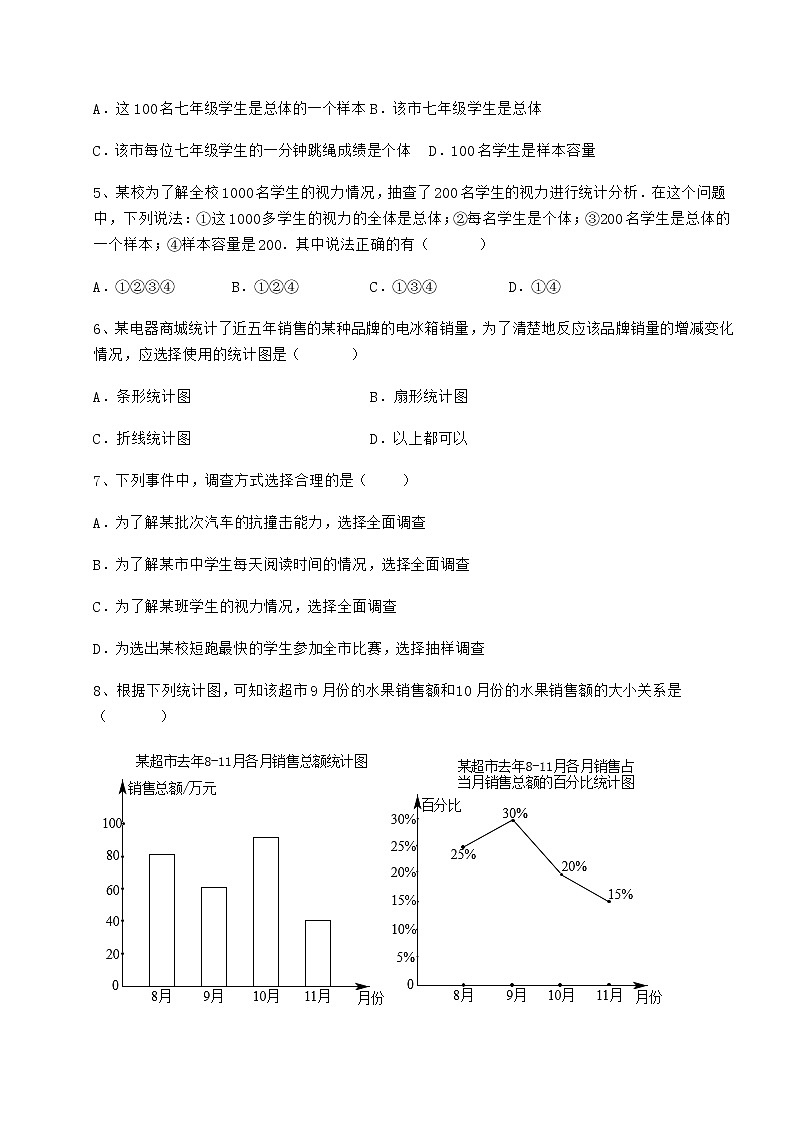 2021-2022学年冀教版八年级数学下册第十八章数据的收集与整理难点解析练习题（精选）第2页